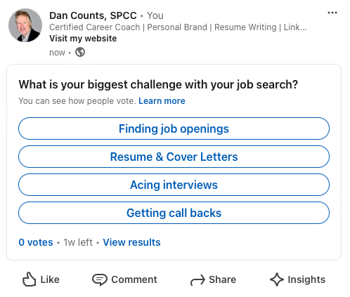 Career coach Job search poll, biggest job search challenge